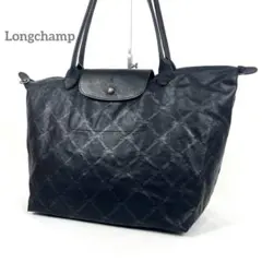 ロンシャン　トートバッグ　ロゴ総柄　型押し　PVCレザー　大容量　レザー　美品