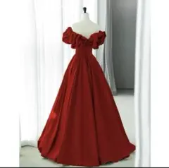 カラードレス フリル付き オフショルダー レッド　2次会 Aライン