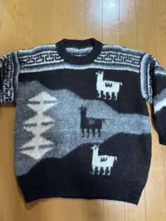 アルパカ柄 厚手ニットセーター 長袖　アルパカ　ボリビア　ノルディック　ニット