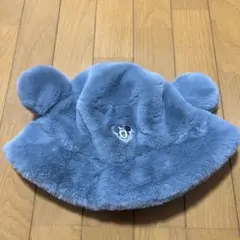 ミッキー耳付きファー帽子 水色