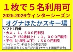 1枚で5名可オグナほたかスキー場 リフト券利用割引券1枚③