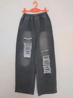 キッズ ダメージワイドデニム 160