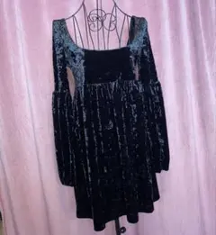 黒ベロア 袖バルーン ワンピース ゴシック　y2k