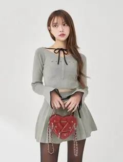 Darich ウエストオープンリボンデザインニットミニワンピース