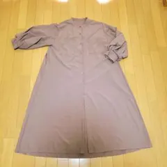 薄紫 ボタン付き シャツワンピース