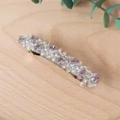 チェコビーズの花モチーフのバレッタ　紫色　小さめサイズ　匿名配送　No.897
