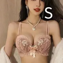 楽ブラ レース 盛れる 下着2597 ピンクS ノンワイヤーブラショーツ