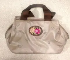 シェニール　レイクアルスターベージュ 花柄刺繍 ハンドバッグ