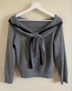 SHINE セーラーリボンニットグレーM