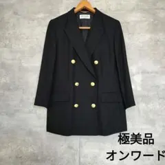 極美品オンワード 金ボタン ネイビー紺ブレダブルブレスト テーラードジャケットM