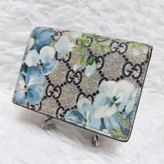 レア美品✨グッチ◇ブルームコンパクト二つ折り財布スプリームPVC赤レザー水色花柄