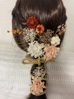 髪飾り　オレンジ 白 金 A-105 卒業式　結婚式　前撮り