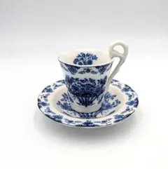 M260022　NARUMI 　青と白の花柄デミタスカップ＆ソーサー