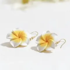 お花 ピアス インポート プルメリア ハワイアン 樹脂 フック パープル 白