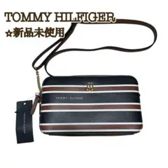 【新品】トミーヒルフィガー ショルダーバック ネイビー×ブラウンボーダー ②