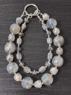 ハンドメイド ビーズストラップ キーホルダー オーロラビーズ