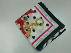 セリーヌ・ハンカチ（白地ｘドットｘ他ｘ縁黒）