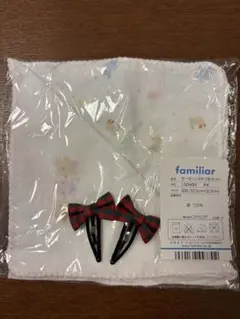 familiar ガーゼハンカチ 動物　リボン　ヘアピン　ピンク　くま　チェック