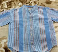 プティマイン　ストライプシャツ　　半袖シャツ　トップス　青