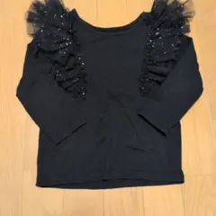 H&M 黒 フリル付き 長袖Tシャツ