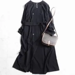 美品【大きいサイズ40】ミュベール バックプリーツ ノーカラー トレンチコート