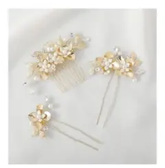 花とクリスタルのヘアアクセサリーセット