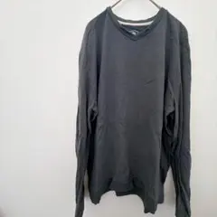 USA古着 Vネック ロンT 墨黒 L オーバーサイズ ゆるだぼ 長袖Tシャツ