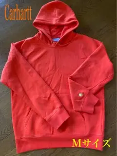 オススメ　美品　カーハート裏起毛　パーカーロゴ入り　フーディ　オレンジ　M