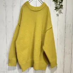 【アダムエロペ】ダメージ加工 ビッグシルエット ニット マスタードイエロー　F