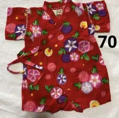 朝顔　蛍　赤色　甚平ロンパース　70 くろわっさんすべべ