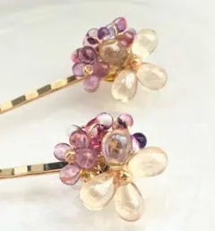 ハンドメイド 花モチーフ ヘアピン 2個セット　パープル