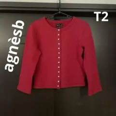 agnes b.　長袖カーディガン　プレッション スナップボタン　赤