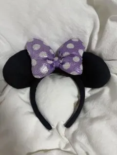 ミニーマウス風カチューシャ 黒と紫の水玉