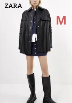 ZARA ザラレザー風シャツジャケット　黒　M オーバーサイズ　アウターにも