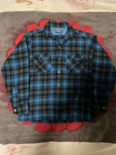 【70sヴィンテージ】ペンドルトン オンブレ ウールボードシャツ M 青黒 開襟