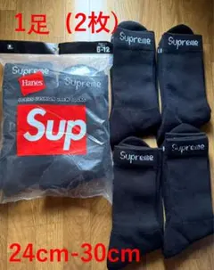 1足　バラ売り　SUPREME×Hanes クルーソックス 新品靴下 ブラックのサムネイル