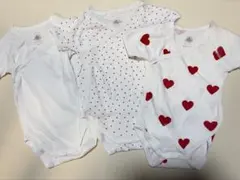 プチバトー ハート柄ベビー肌着3枚セット