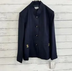 ヴィンテージ✨ノーカラージャケット【S】アウター 長袖 タグ付 未使用 ネイビー