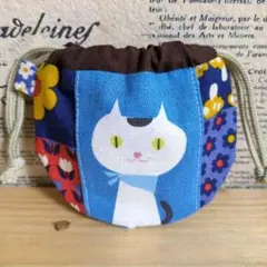 ハンドメイド　ミニミニ まるい巾着 (ねこ柄　花柄)