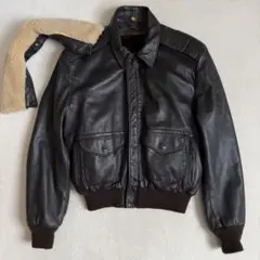希少 サイズ42 XL相当 SCHOTT A-2 フライトジャケット ブラック 美品□Schott 希少サイズ【42】A2 フライトジャケット レザー