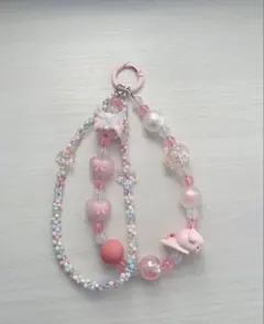 ビーズ キーホルダー ピンク ハート リボン うさぎ