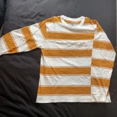 【古着】GLOBAL WORK オレンジと白のストライプ長袖Tシャツ