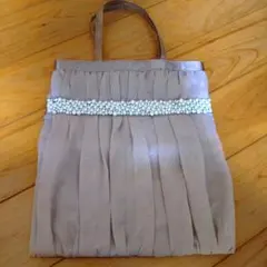 ピンクベージュ 　プリーツ トートバッグ