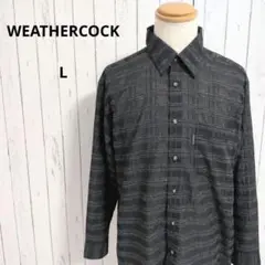 ウェザーコック☆長袖　シャツ　ストライプ柄　薄手　フロントボタン　L　黒　メンズ