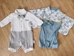 ベビー用セレモニー　男の子　チョーネクタイと袴風ロンパース