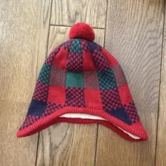 familiar チェック柄ベビー帽子　耳付き