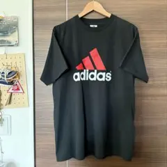 90s adidas ロゴプリントTシャツ ブラック シングルステッチ サイズM