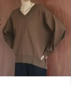 【値下げ】GLOBAL WORK スウェットライクVネックプルオーバー ブラウン