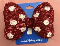 ミニー リボン　ヘアゴム　スパンコール　赤　レッド　×1点