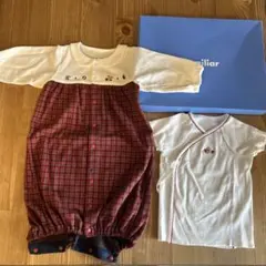 【最終値下げ】familiar ツーウェイドレスオール 赤白チェック柄 肌着付